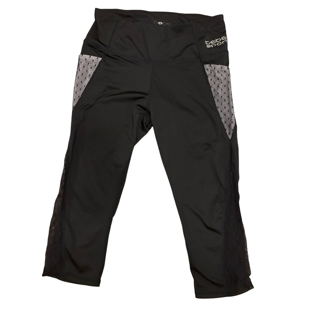 Bebe Sport Black Athletic Capri‎ Leggings with Mesh Panels